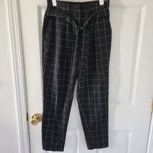 Mandi High Rise Windowpane Slim Fit Tapered Belted Paper Bag Pants - Size S